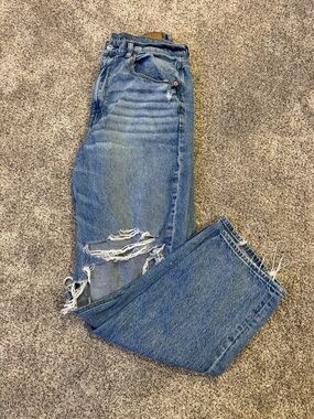 American Eagle Outfitters Medium Blue Distressed Baggy High Rise Jeans